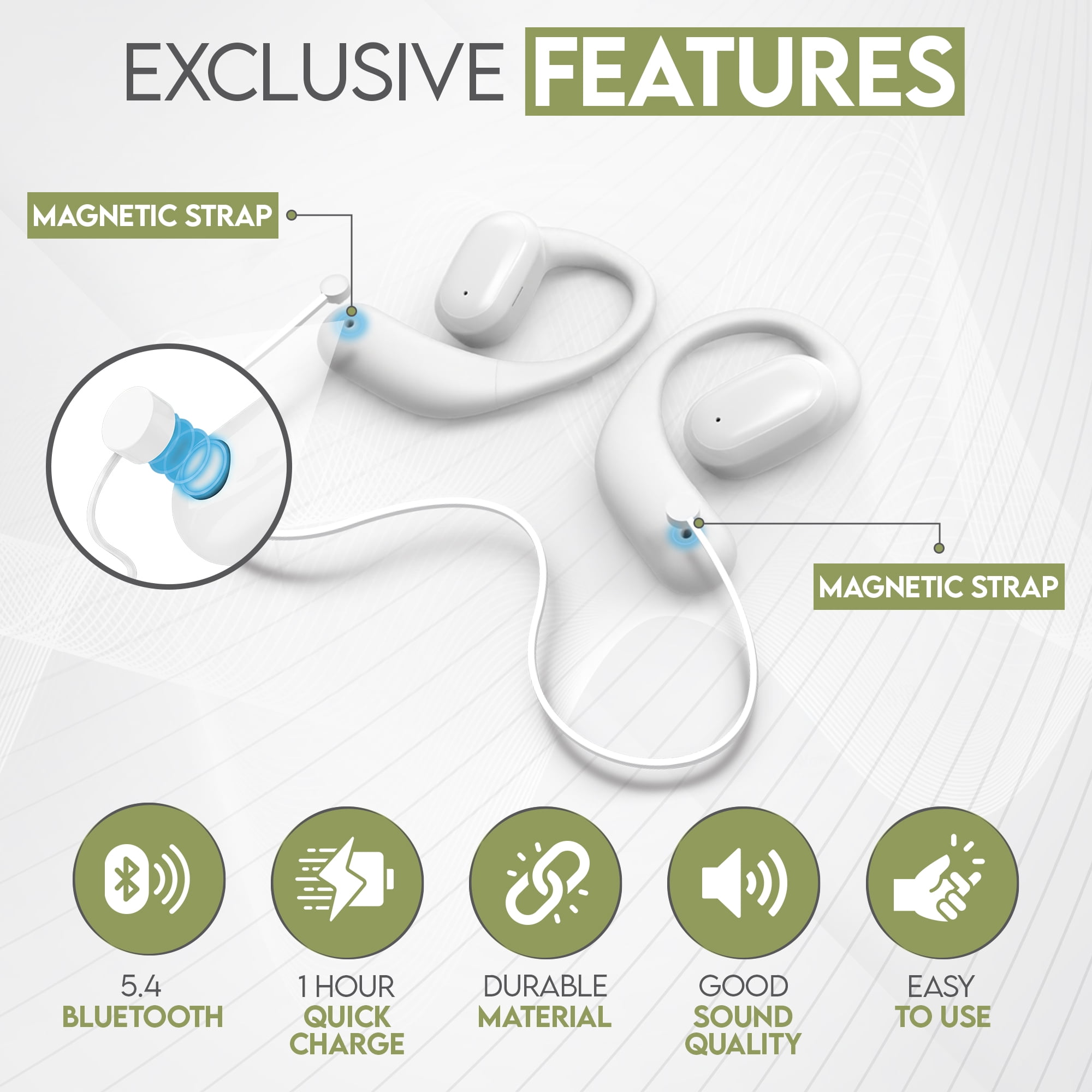 Bluestone AirLink Bone Conduction Wireless Earbuds | Bluetooth 5.3 Headphones with Magnetic Strap | Water Resistant | Digital Power Display | 40+ Hour Battery Life | Quick Charge