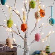 EAMBRITE Easter Decorations Easter Tree with 18x2 pcs Eggs Ornaments, Lighted White Birch Tree with Timer Battery Powered, Twig Tree Tabletop Centerpiece Spring Decorations for Home (2 Pack, 24 LED)