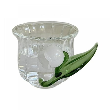 

8.45 oz Glass Cup With Lily of the Valley Handle Espresso Cups Clear Glass Coffee Cups for Latte Tea and Juice Wedding Birthday Gift