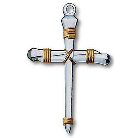 Pewter Communion Cross - Pewter Wrapped Nail Cross Necklace on 18