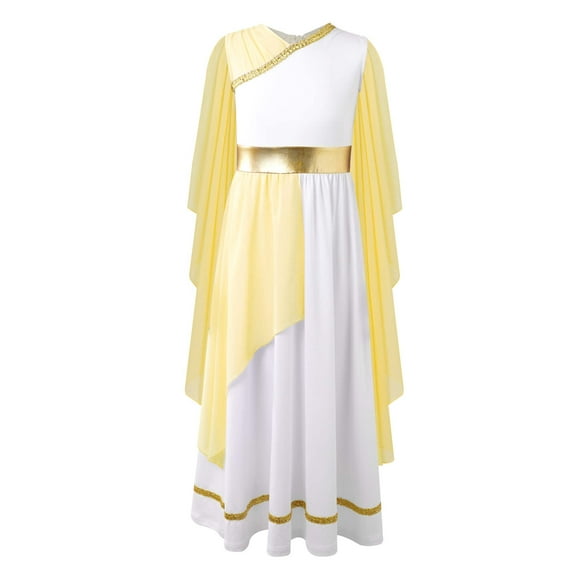 YIZYIF Kids Girls Ancient Greek Toga Halloween Carnival Roman Grecian Princess Sleeveless Tulle Dress Yellow 6
