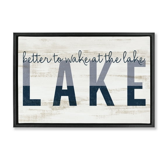 Stupell Industries Wake at Lake Rustic Text & Numbers Painting Black Floater Framed Canvas Art Print Wall Art, 25 x 17