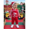 thumbnail image 3 of Cjfdfy Newborn Baby Girl Boy Christmas Outfit Three Piece Set My First Christmas Baby Outfit Striped Rompers And Embroidery Overalls With Hat Infant Holiday Fall Winter Outfit, 3 of 9