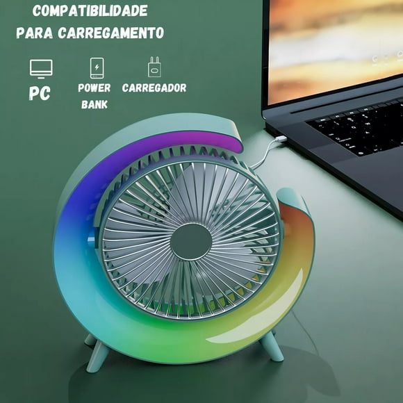 PAQUETE 2X1 VENTILADOR DE MESA CON LÁMPARA RGB PORTÁTIL POTENTE ESTRUCTURA 23 CM