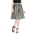 thumbnail image 1 of Unique Bargains Jupe Midi Trapèze à Rayures pour Femme, Boutonnée devant, Dos Élastique, Blanc Noir 2TG, 1 of 8