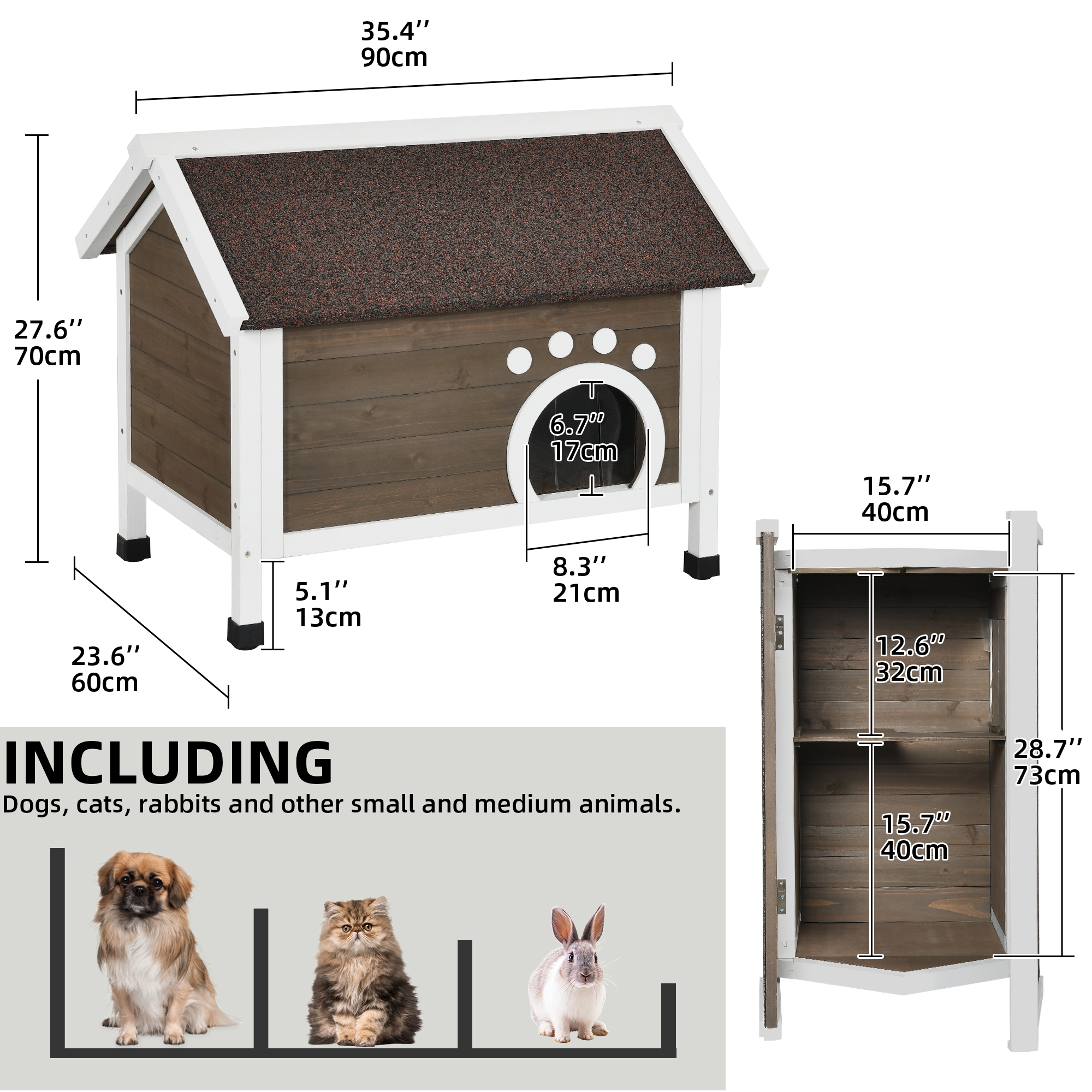 Uforic Outdoor Wood Cat House with Foam, Weatherproof Insulated Cat Shelter Enclosure, Brown