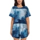 thumbnail image 1 of Balery Abstract Ocean Waves Conjunto de Pijama para Mujer con Estampado, Dos Piezas de Manga Corta y Shorts, Ropa de Dormir Suave con Cuello Redondo y Bolsillos-Large, 1 of 6