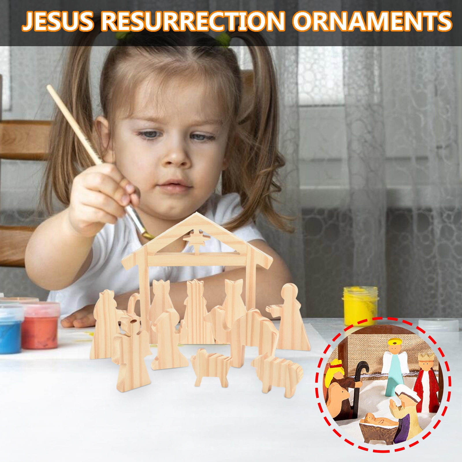 Yohome Small Unfinished Wood Nativity Scene DIY Christmas Crafts 11