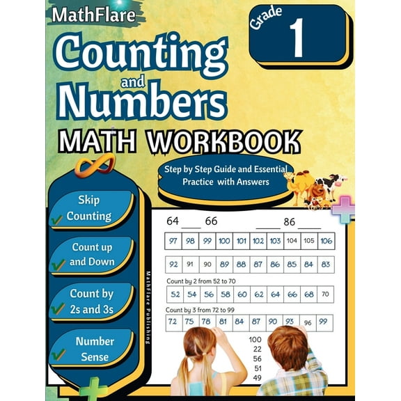 Mathflare Workbooks Counting and Numbers Math Workbook 1st Grade: Skip Counting, Comparing Numbers, Missing Numbers, Finding Largest and Sma, Book 1, (Paperback)