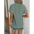 thumbnail image 2 of New Women's Casual Crew Neck Short Sleeve Hollow Out Lace Embroidered Blouses Shirts, 2 of 2