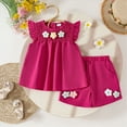 thumbnail image 2 of KPOPLK Toddler Baby Girl Summer Clothes 3D Flower Ruffle Sleeveless Smocked Tunic Top Shorts Set Cotton Linen Outfit 2Pcs toddler girls clearance clothes(9-12 Months,Hot Pink), 2 of 4
