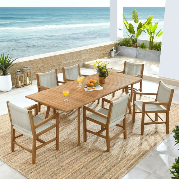 Vienna 7-Piece Dining Set with Armchairs in Natural Natural