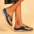 thumbnail image 4 of qucoqpe Women's Sandals Comfortable Soft Leather Flip Flops with Arch Support，Summer Casual Punk Style Wedge Sandals Shoes, 4 of 5