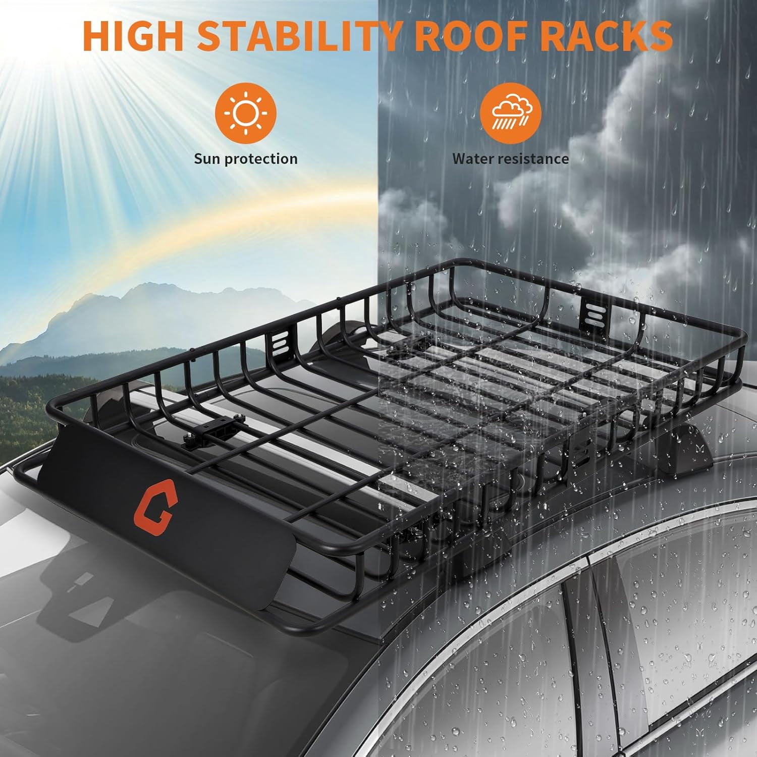 Mescukay 64" x 39" Roof Rack, Heavy Duty Car Rooftop Cargo Carrier Basket with Cargo Net, Luggage Holder Extension for Universal, Pick Up Trucks, 200 lbs Capacity