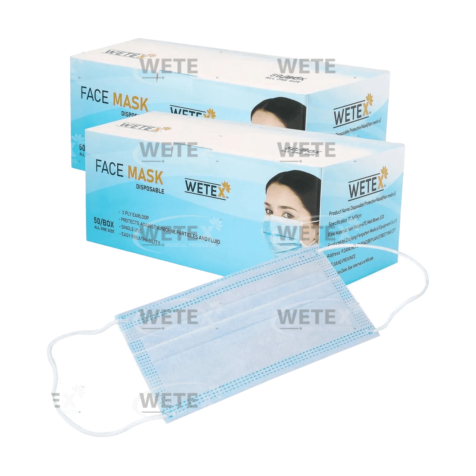 200pcs, Disposable Blue Face Masks (Disposable) – 3-ply