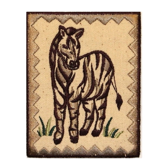 ID 0760 Zebra Portrait Patch Zoo Badge Picture Embroidered Iron On Applique