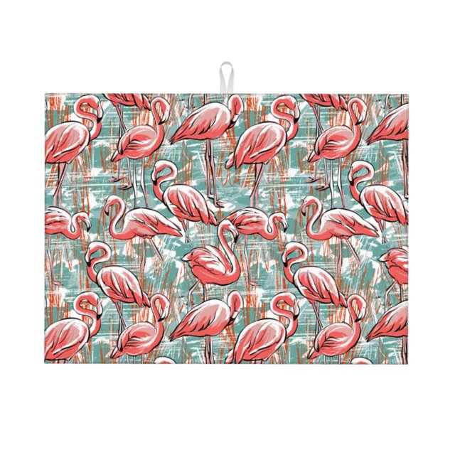 Fotbe Pink Flamingo Alfombrilla de Secado para Cocina con Estampado, 18x24 Pulgadas