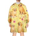 thumbnail image 2 of Wearable Oversized Blanket,Golden Retrievers and Pioneer Flower Wearable Blanket Hoodie for Adults,Cozy Hooded Blankets with Super Pockets,Super Warm Fuzzy Pullover for Women & Men, 2 of 6