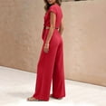 thumbnail image 4 of Women's Summer 2 Piece Outfits 2026 Cap Sleeve V Neck Belted Crop Tops Wide Leg Pant Sets Casual Tracksuit, 4 of 6
