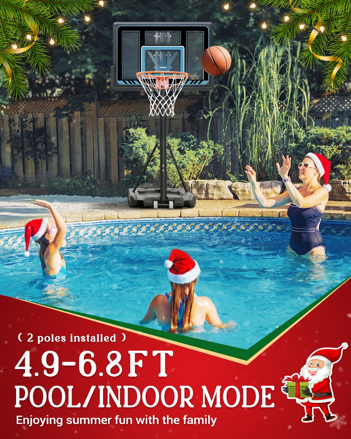 SERAY Basketball Hoop 4.9-10 feet Height Adjustable for Kids, Teens & Adults, 44 inch Backboard and Portable Wheels, Basketball Goal System for Outdoor/Indoor Sports