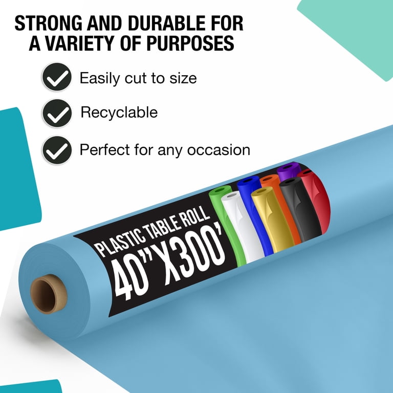 Exquisite Sky Blue Plastic Table Cover Roll, 40" x 300 ft. photo 2