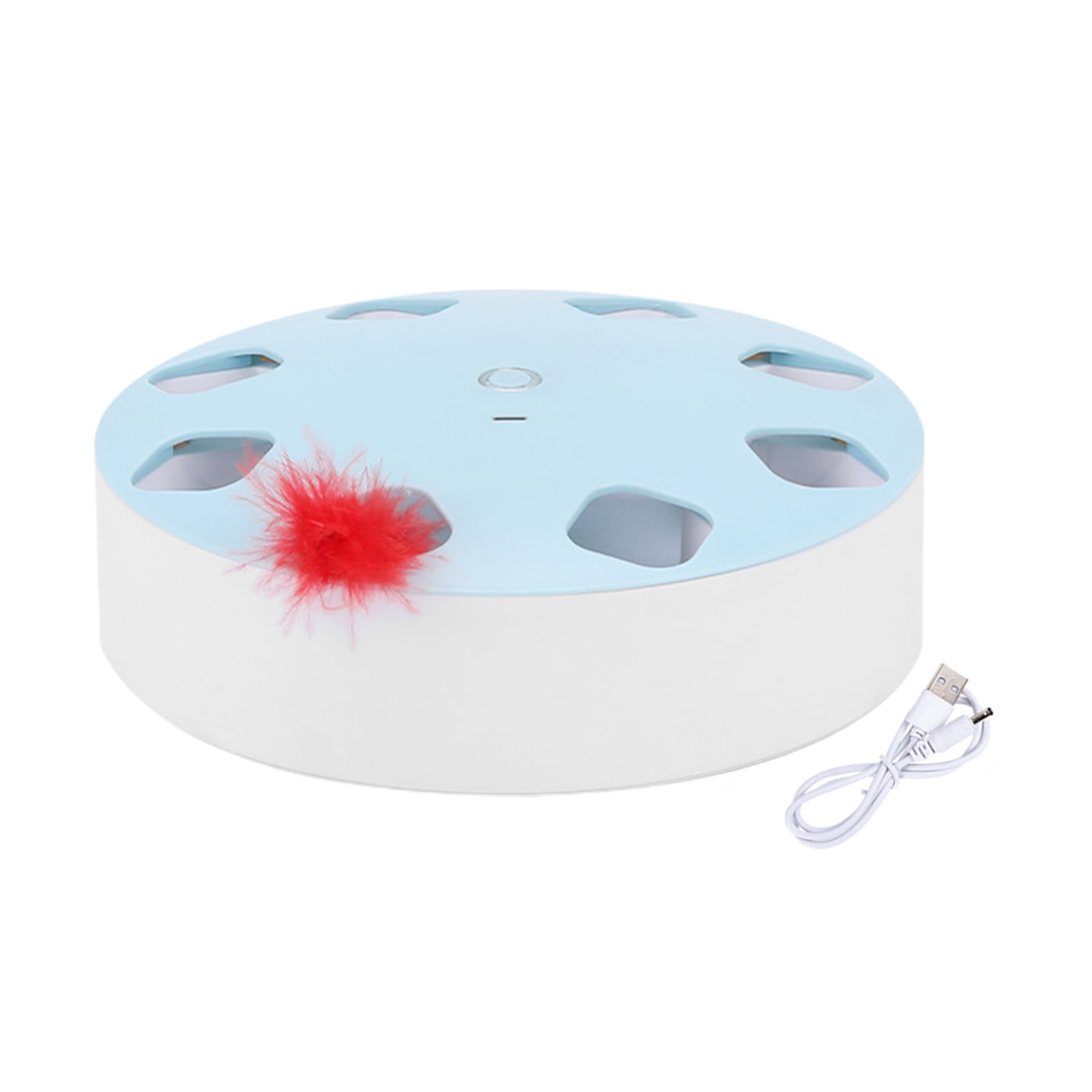 opvise Electric Cat Toy 8 Holes Design Replaceable Feather Intelligent Bite Resistant Automatic On/Off Relieve Boredom ABS Indoor Electric Smart Pet Cat Teaser Toy Blue