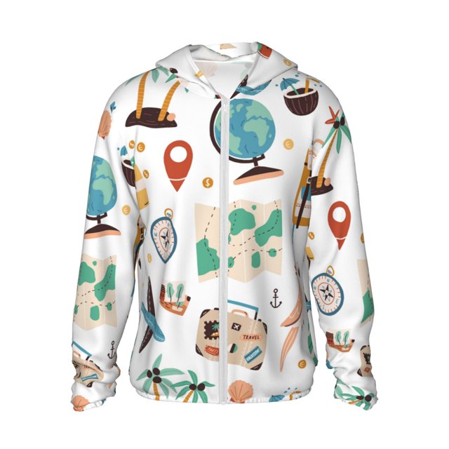 Balery Travel1 Sudadera ligera de manga larga con capucha y protección solar UPF 50+ para hombre y mujer, ideal para pesca y running-XX-Large
