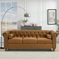thumbnail image 6 of Luxurious Air Leather Chesterfield Sofa, 3-Seater with Rolled Arms, Tufted Design, Nailhead Accents, and Neck Roll Pillows for Cozy Living Spaces, 6 of 11