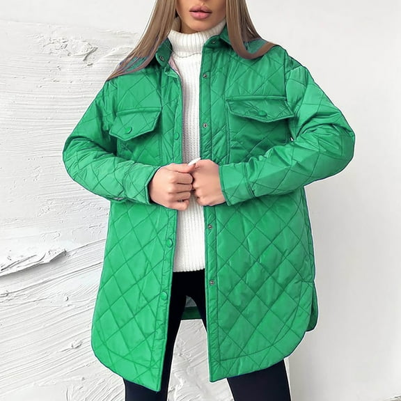 LEBONYARD Womens Coats with Hoods,Jackets for Women,Womens Warm Solid Hoodless Jacket Slim Winter Parkas Outwear Green S
