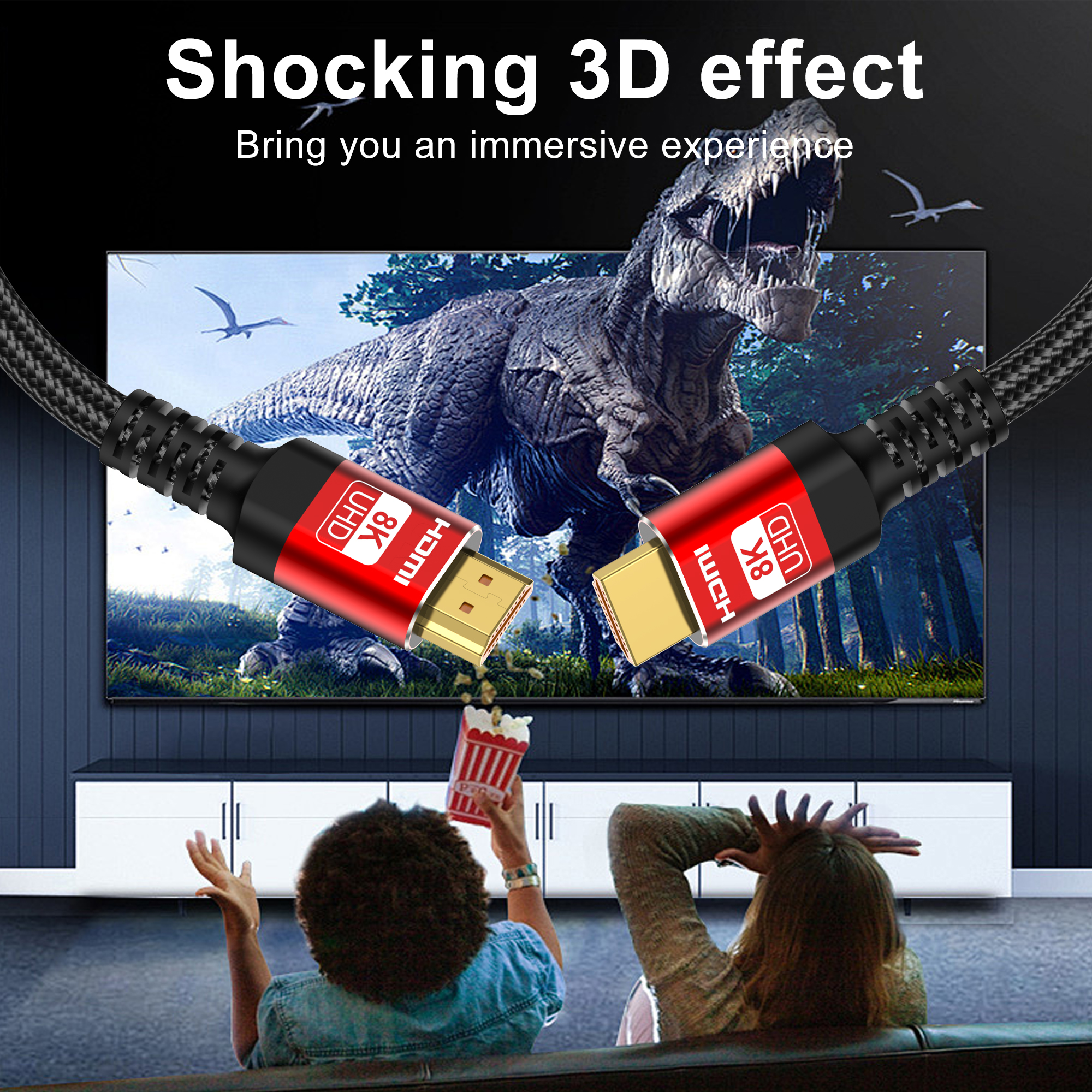 Hoey 8K HDMI 2.1 Cable 6ft, 48Gbps High-Speed Braided Cord photo 3