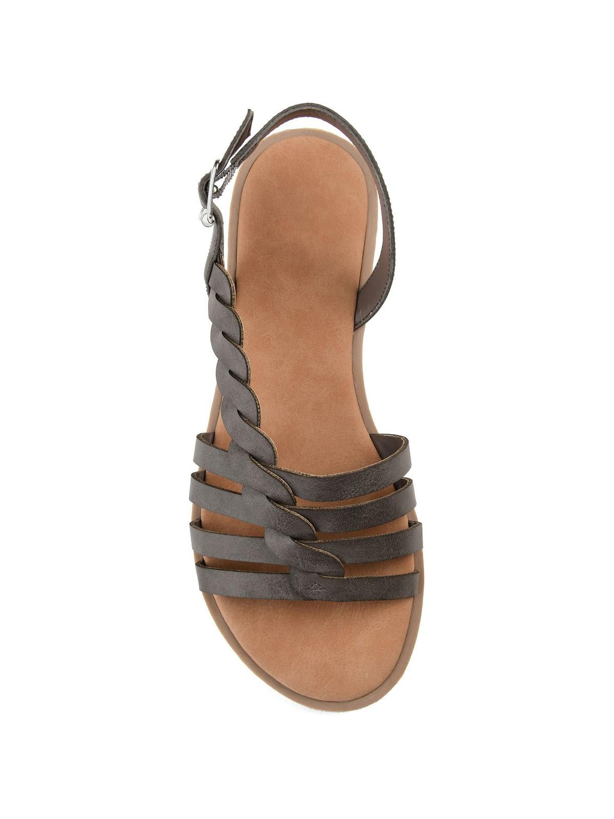Women's Journee Collection Solay Flat Strappy Sandal Grey Faux Leather 6.5 M