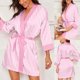 thumbnail image 5 of Batas Talla Lencería Mujer Seda Raya Bata Satén Albornoz Ropa de Dormir Pijamas Mujer, 5 of 9