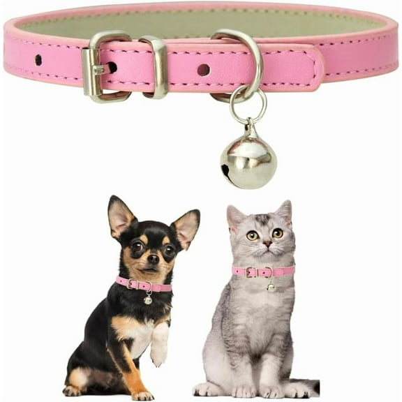 Dog Collar with Bell,Soft Pu Leather Dog Collar with Bell Adjustable Buckle for XXS Extra Small Medium Tiny Male Boys Pets Puppy Kitten Chihuahua
