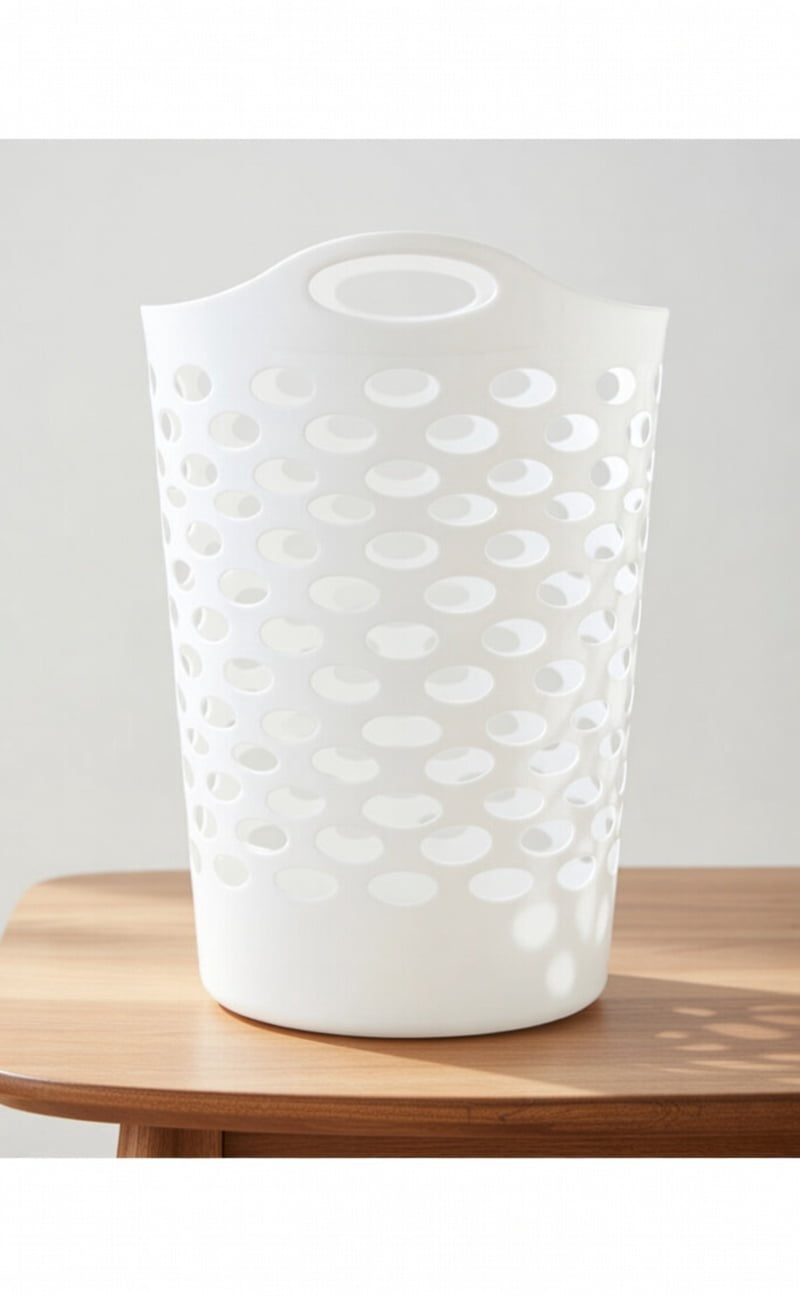 Large Ventilated Plastic Laundry Hamper 26" Tall White - Breathable Holes Design with Comfort Carry Handles for Bedroom Bathroom Dorm