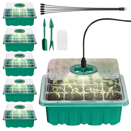 

Fovolat 5 Pack Seed Trays Seed Starter with Light 60 Cell Adjustable Humidity Dome Seedling Starter Trays Plant Dome Seeding Tools and Labels Included newcomer