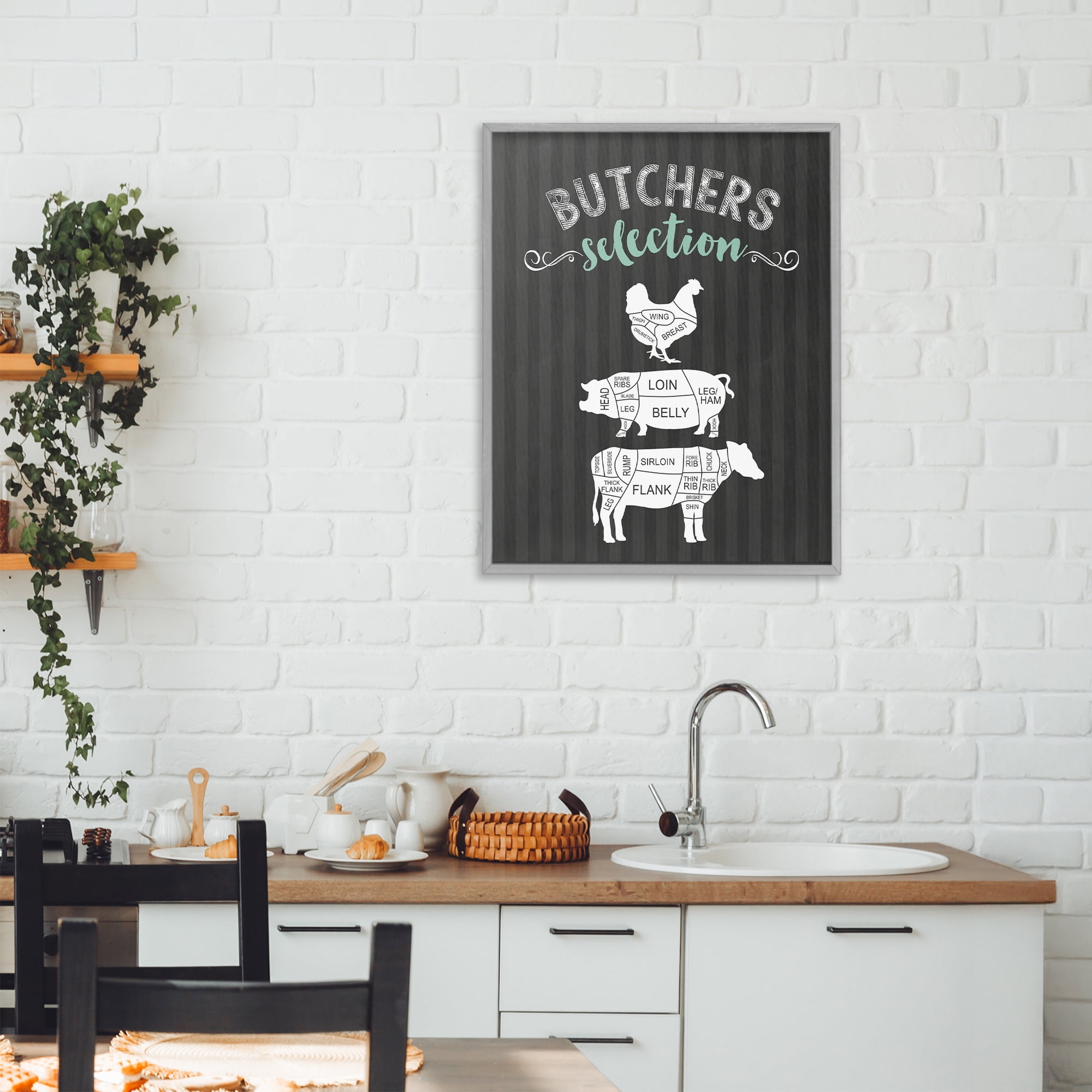Butchers Selection Animal Sections Gray Framed Giclee Art, design by Lettered and Lined