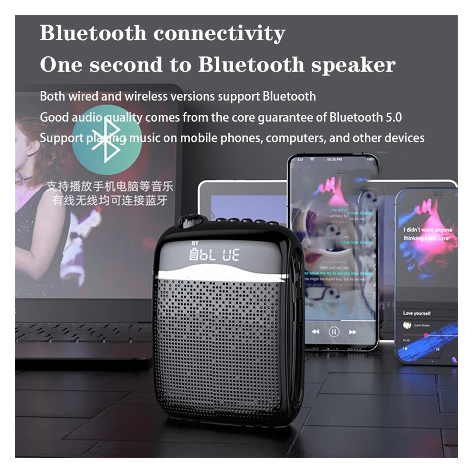 Wired/2.4G Wireless Voice Amplifiers Microphone 5.0 Speaker Teacher School Tour Guide 20W Portable FM Radio Megaphones ,Powerful Voice Amplifier