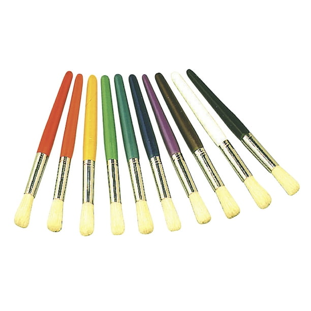 School Smart NonToxic Stubby Plastic Handle Paint Brush Pack, 71/2 in, Assorted Color, Pack of
