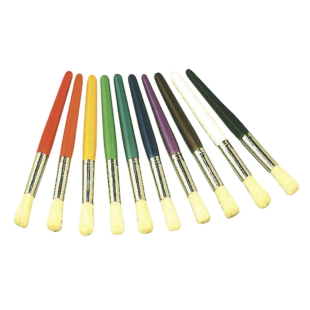 School Smart Non-Toxic Stubby Plastic Handle Paint Brush Pack, 7-1/2 in