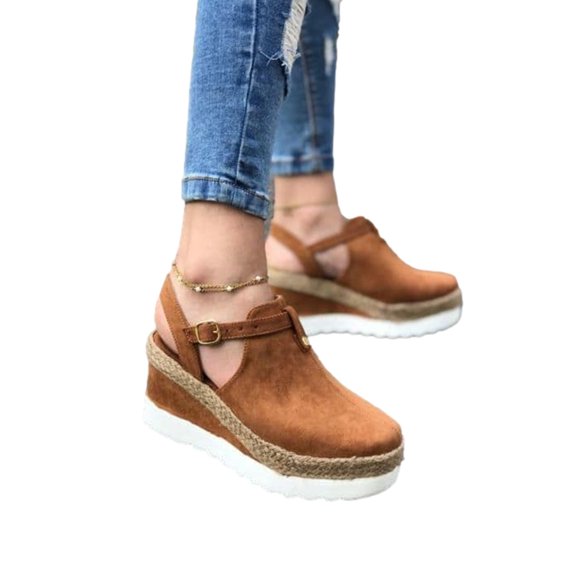 asdoklhq Sandals Women,Women Sandals Vintage Wedge Buckle Strap Straw Thick Bottom Flats Female Shoes