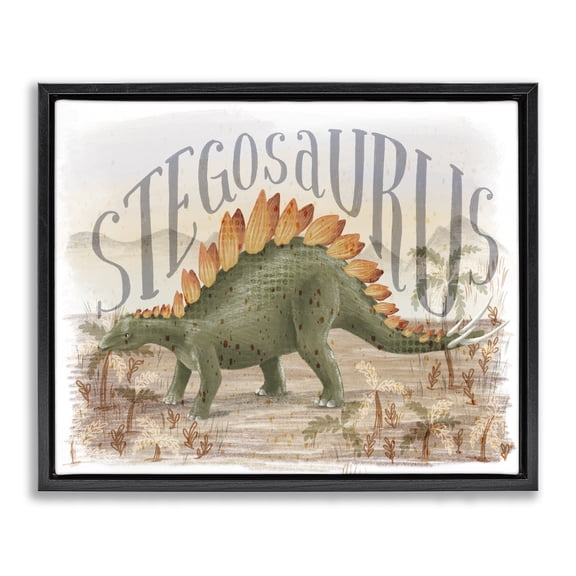 Stupell Industries Eclectic Stegosaurus In Nature Black Floating Frame Canvas Art, 21 x 17, by Raquel Maciel