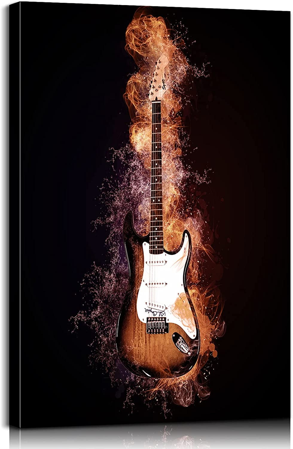 Cool Guitar Wall Art Electric Guitar with Raging Fire Canvas Prints