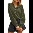 thumbnail image 3 of Suéter de Cuello Redondo con Botones para Mujer, Camisetas Henley de Larga de Otoño, Tops de Punto Holgados A Verde XL, 3 of 8