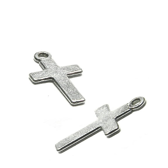 30 Plain Antique Silver 1 inch Blank Flat Cross Charm Pendants Antique Plated Pewter Base Metal