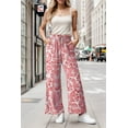 thumbnail image 3 of GIRUNS Women's Wide Leg Pants High Waist Adjustable Knot Casual Loose Trousers With Pockets Business Work Casual Pants Pink Fan Flower M, 3 of 6