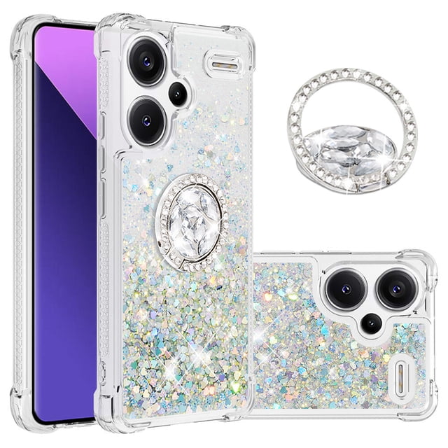 Funda para Xiaomi Redmi Note 13 Pro Plus 5G con Brillo Líquido Flotante, Purpurina, Parachoques y Anillo Giratorio Soporte