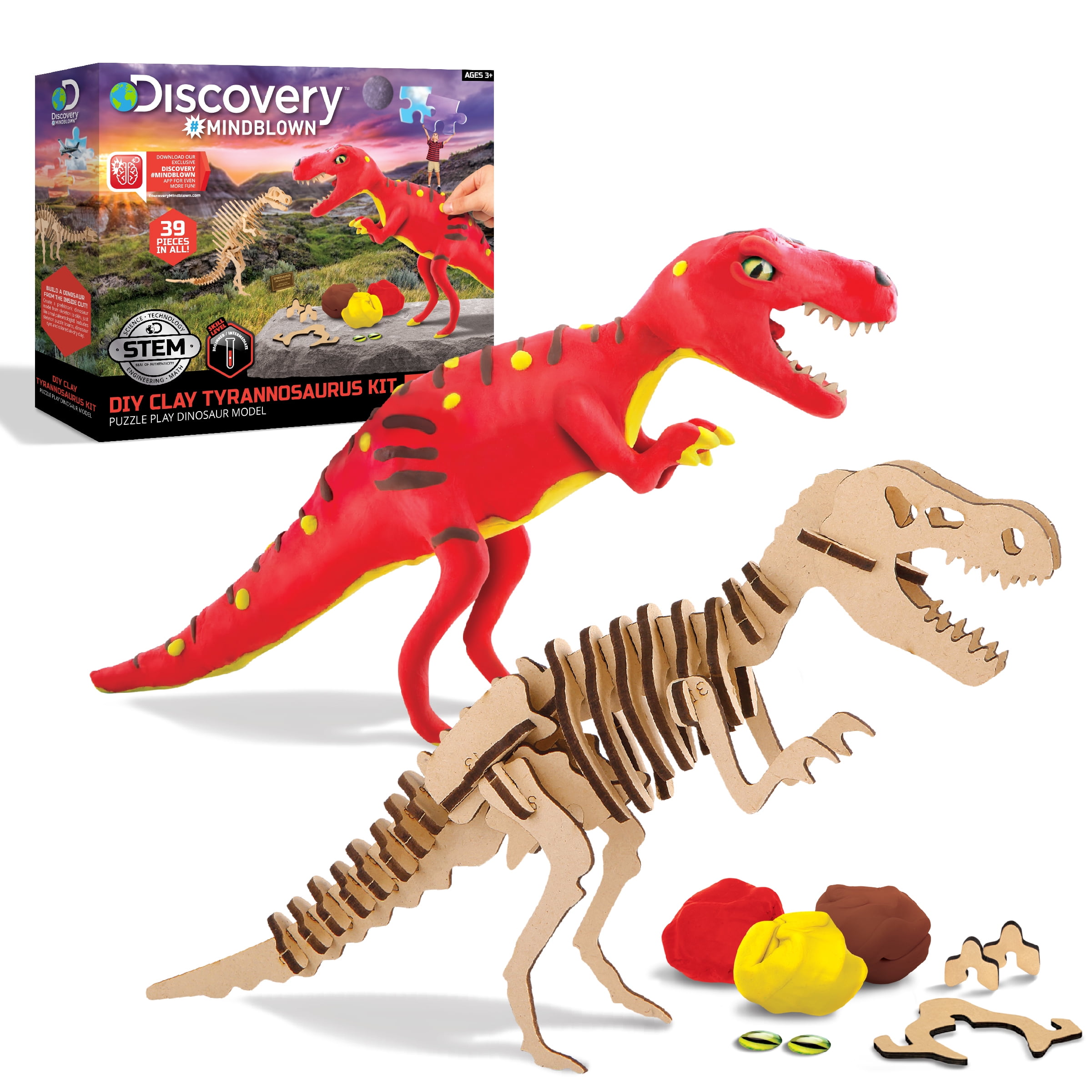 Discovery MINDBLOWN 3D Wooden Puzzle Clay Dinosaur Molding Kit, DIY