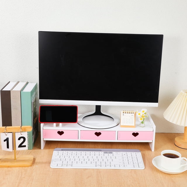 OULII 1Ud Riser Para Monitor De Computadora Rosa Con Cajón Para Oficina En Casa