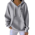 thumbnail image 2 of Women's Solid Color Ribbed Hooded Sweatshirt, Thick Pullover with Adjustable Drawstring and Pockets, Soft Cotton Blend Casual Streetwear for Spring, Autumn and Daily Wear Grey S, 2 of 4