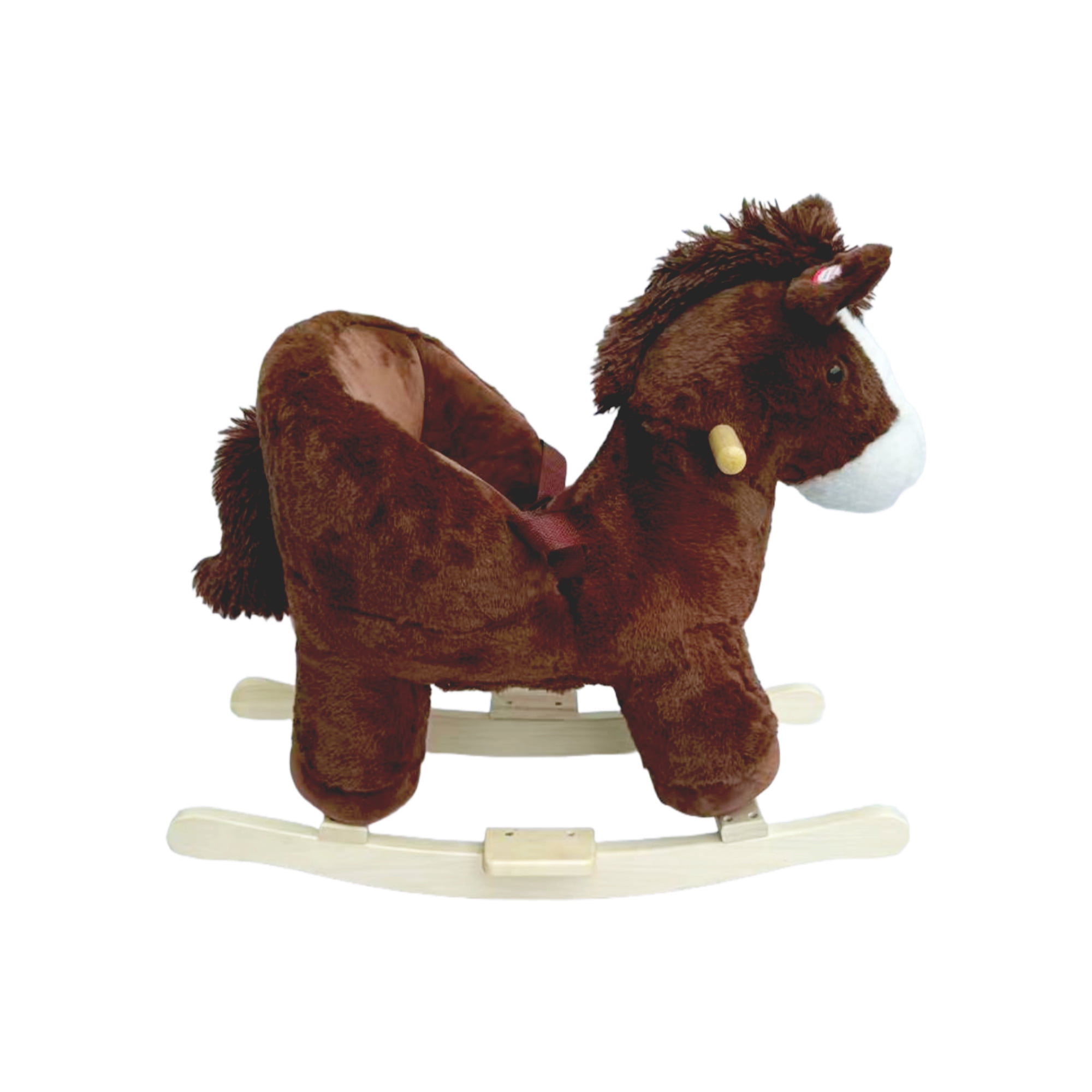 Alvantor Kids Rocking Horse, Plush Ride-On Toy, Brown Toddler Rocker with Music & Wooden Base for Ages 1-3